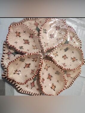 Moroccan hand-Painted Ceramic Serving Tray with Leaf-Shaped Bowls